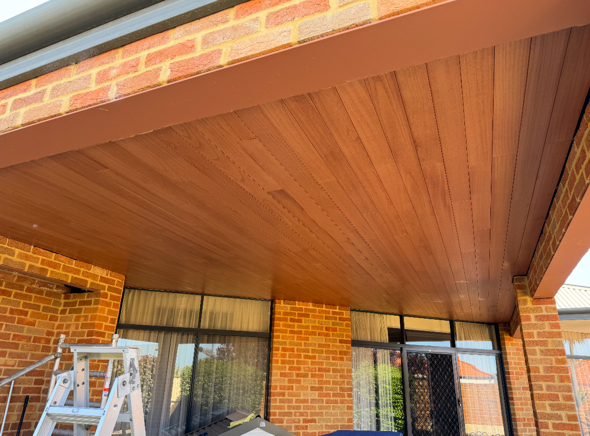 Timber patio ceiling lining, alternate angle